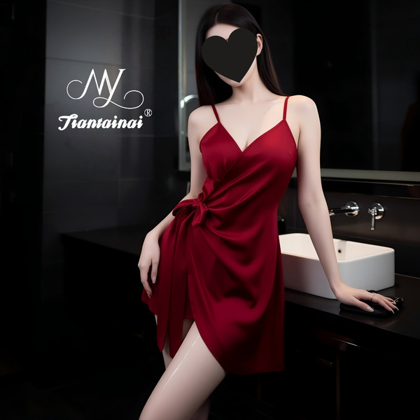 Sensual Lace Sleepwear for Women - Sheer Mesh Halter Nightgown with Adjustable Ties & Elegant Cutouts - Red + Red Fishnet Stockings