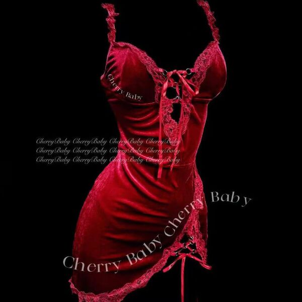 Sexy Mesh Bodysuit with Rhinestone Embellishments - Plus Size Lace-Up Hollow Out Lingerie Set for Women - Red + red stockings + red gloves