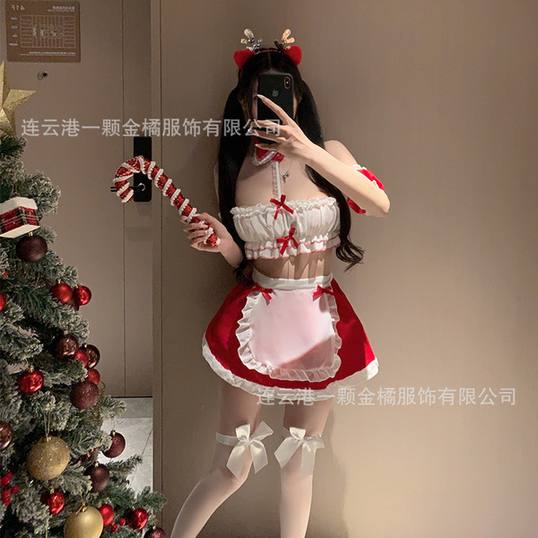 Red seductive christmas maid costume set for women – pure temptation lingerie sleepwear outfit featuring festive attire with ...