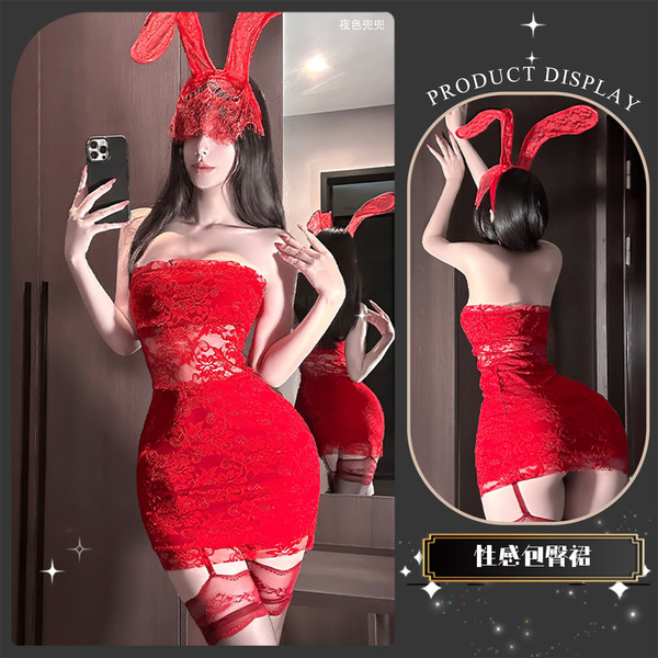 New Year Eve Lingerie Dress - Red Lace Corset Mini Dress, Sexy Bodycon Party Outfit for Women - Red pencil skirt