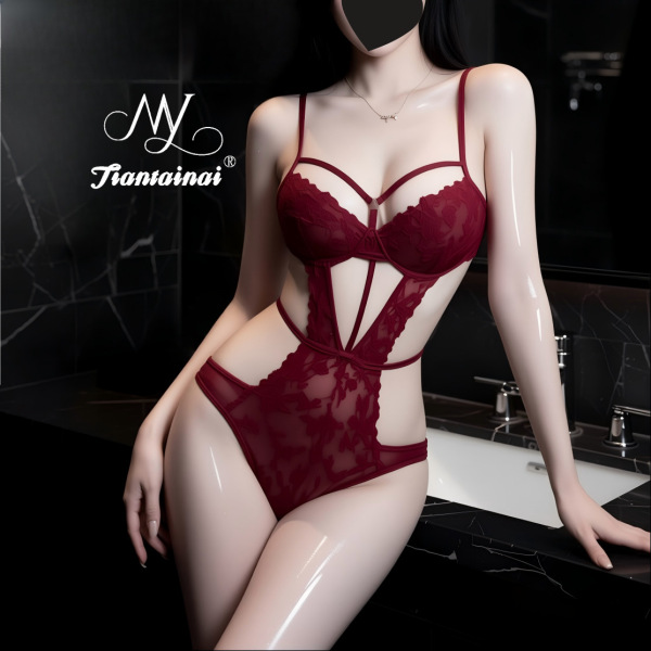 Pure & Seductive Lace Lingerie Set - Sexy Sheer Plus Size Intimate Outfit for Women - Burgundy + Black Stockings