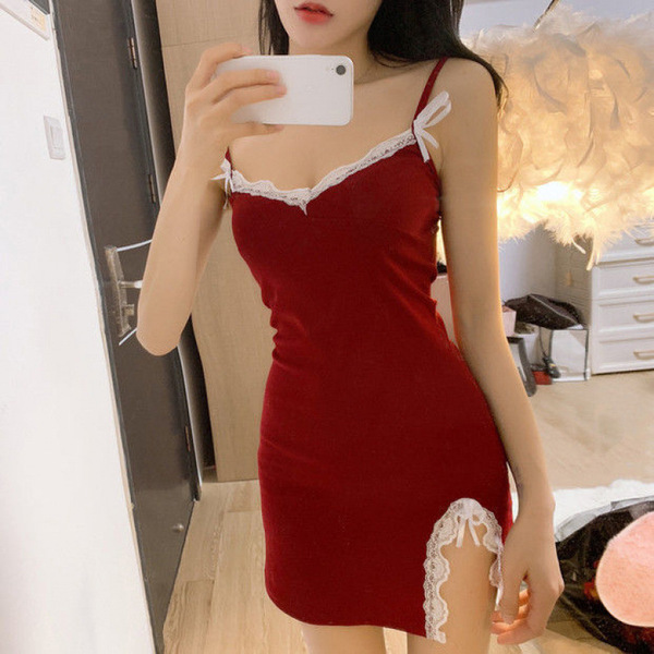 Pure & Playful Lingerie Sleep Set – Sexy Sheer Sleep Dress for Women, Romantic Nightwear Collection - Burgundy [with bra padding]