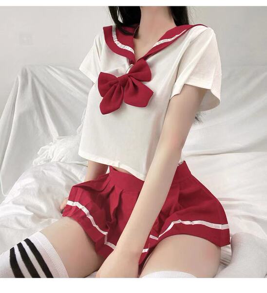 Sexy Student-Style Lingerie Set - Cute JK Uniform Short Skirt Outfit for Women - Red (socks not included)