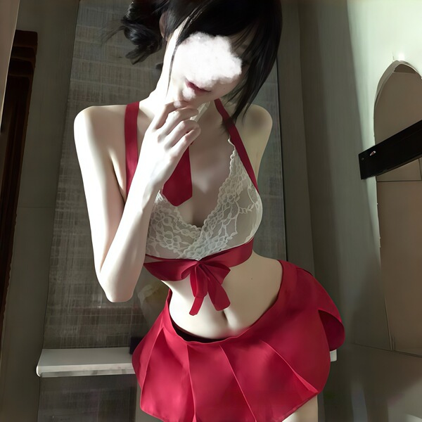 New Schoolgirl JK Uniform Lingerie Set - Seductive Sleepwear for Date Night & Bedroom Play - Red [Tie + Shirt + Skirt + T-shirt]
