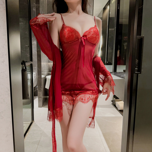 Plus Size Sexy Lingerie Set for Couples - Elegant & Spicy Matching Sleepwear Outfit, Size Up to 200 lbs - Wine Red