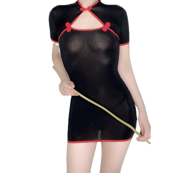 Retro chinese-style ice silk cheongsam mini skirt - sheer, bodycon, seductive lingerie for women