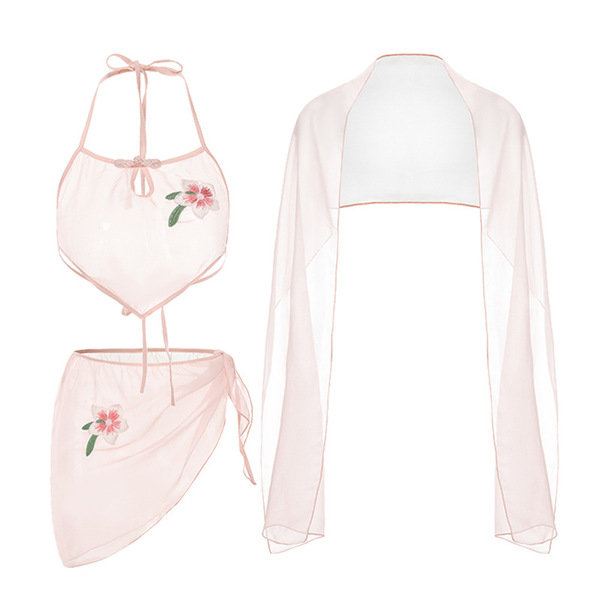 Rui ruo womens sensual vintage-inspired lingerie set featuring a halter top, floral shorts, and sheer shawl, perfect for an e...