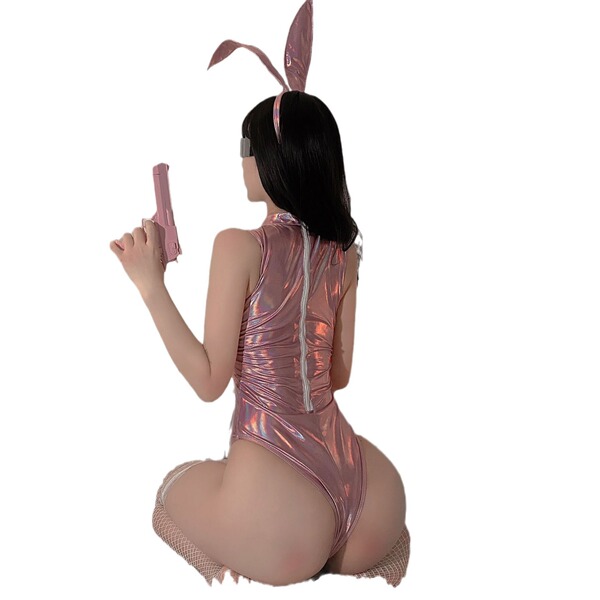 Sexy tight bodysuit with bunny ears and laser effect, perfect for cosplay, roleplay, and adult entertainment.