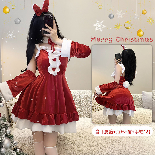 Red Lingerie Set 2025 New Year Outfit - Sexy Christmas Costume Sleepwear for Small Bust & Plus Size Women - S1 Red