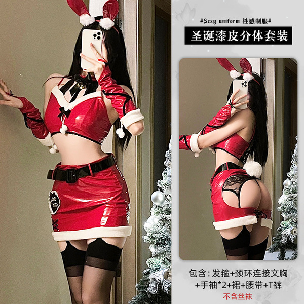 Red Lingerie Set 2025 New Year Outfit - Sexy Christmas Costume Sleepwear for Small Bust & Plus Size Women - S10 Set + W18 Black