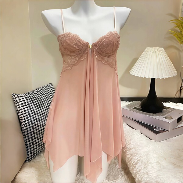 Womens sexy lace see-through lingerie set - seductive no-remove bra & panty sleepwear outfit s107, featuring delicate lace an...