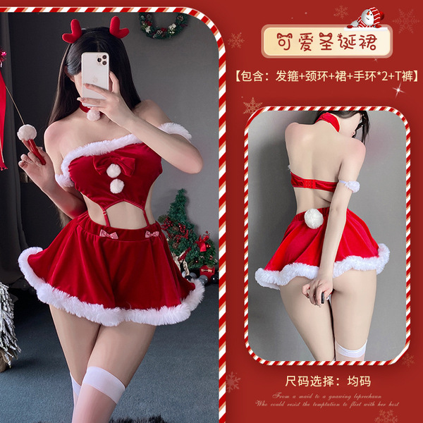 Red Lingerie Set 2025 New Year Outfit - Sexy Christmas Costume Sleepwear for Small Bust & Plus Size Women - S25 Set + W1 White