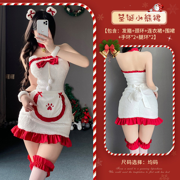 Xianyi Sexy Christmas Bunny Costume Set - Seductive Holiday Lingerie Outfit for Women, Festive Naughty Dress - S34 Set + W1 White