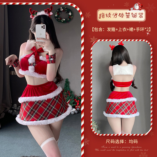Red Lingerie Set 2025 New Year Outfit - Sexy Christmas Costume Sleepwear for Small Bust & Plus Size Women - S42 Red