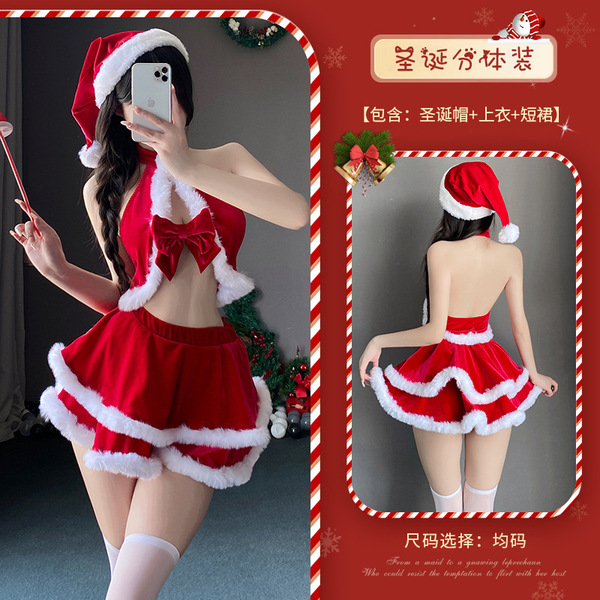 Xianyi Sexy Christmas Bunny Costume Set - Seductive Holiday Lingerie Outfit for Women, Festive Naughty Dress - S49 Red + W1 White