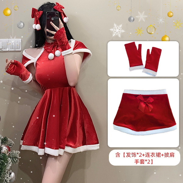 Red Lingerie Set 2025 New Year Outfit - Sexy Christmas Costume Sleepwear for Small Bust & Plus Size Women - S6 Set + Belt
