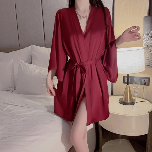 Sakuqiu butterfly lace sleep dress - rich red silk slip with open back and elegant design