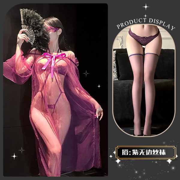 Sensual Lace Lingerie Set with Sheer Mesh & High-End Stockings – Sexy, Playful, Wearable Elegance - Shasha Tea Talk ~ + Purple Boundless Stockings
