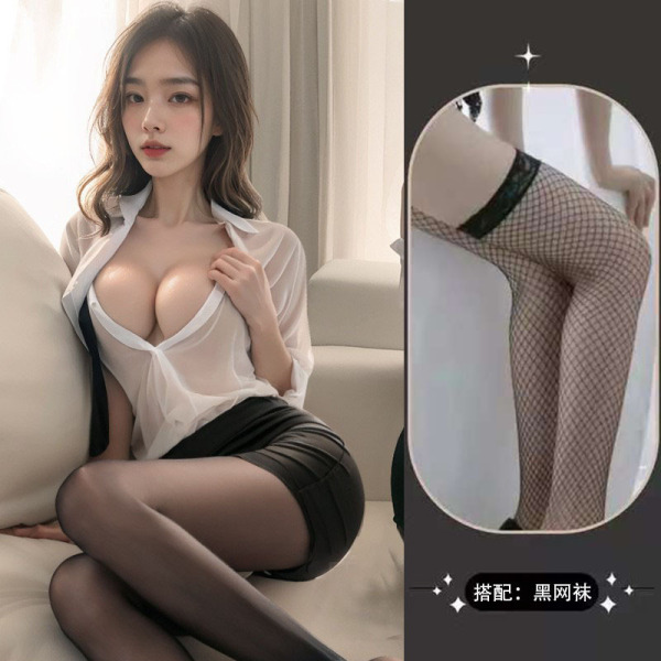Plus Size Secretary Costume Set - Seductive Sheer Teacher Outfit with Bodycon Skirt, No-Remove Design - Secretary + Black Market