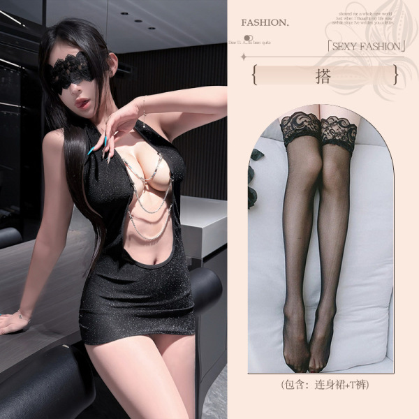 Pure & Seductive Lingerie Set - Sexy Playful Sleepwear for Women, Romantic Intimate Outfit - Secretary [Secretary outfit + bra chain + black stockings]