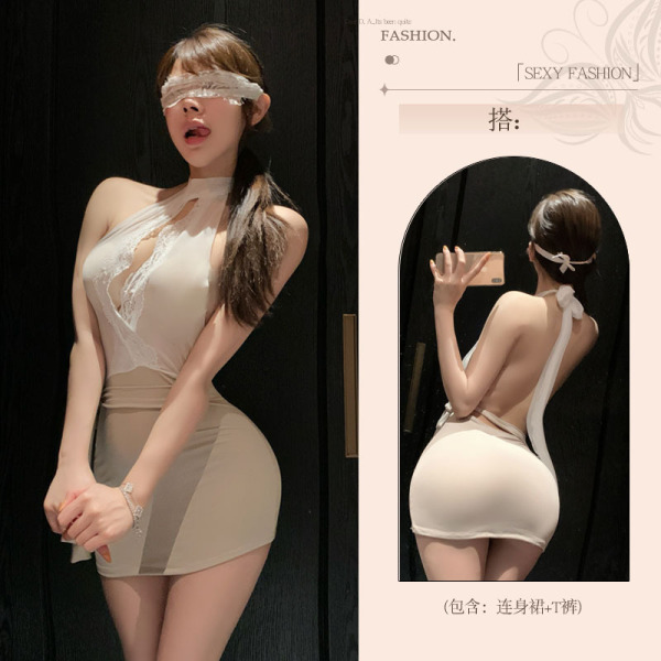 Pure & Seductive Lingerie Set - Sexy Secretary Style Outfit for Women, Elegant & Alluring Intimate Wear - Secretary [Dress + T-shirt + Black stockings + Eye mask]
