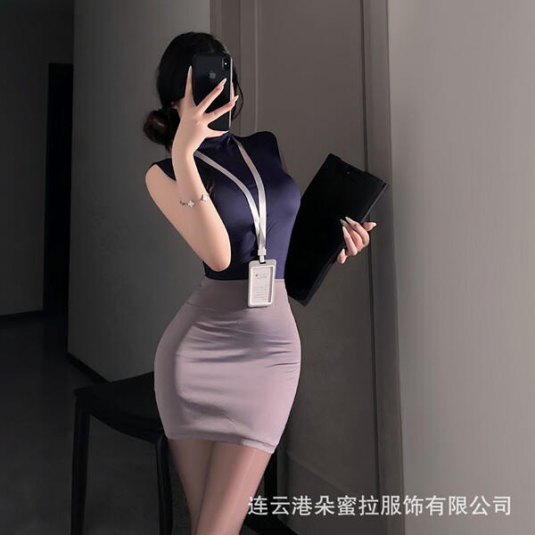 Domeilado Sexy Sheer Lace Bunny Girl Apron Costume - Seductive Role Play Outfit with Underwire Bra - Secretary - Purple-Gray