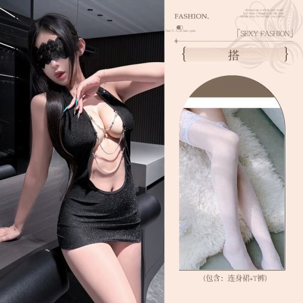 Pure & Seductive Lingerie Set - Sexy Playful Sleepwear for Women, Romantic Intimate Outfit - Secretary [Secretary outfit + bra chain + white stockings]