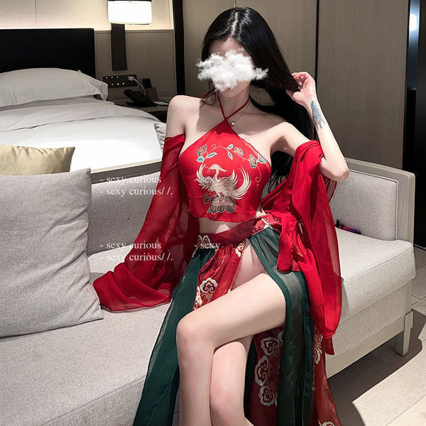 Seductive hanfu lingerie set - sexy qipao costume for women, bedroom temptation outfit, fairy-inspired erotic apparel featuri...