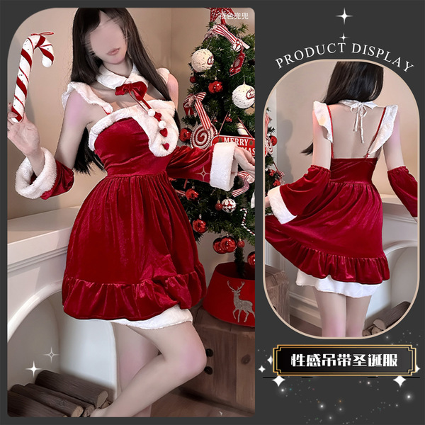 Jingxu Plus Size Sexy Lingerie Set for Curvy Women - Christmas, Halloween & New Year Costume Outfit - Sexy Christmas outfit + white stockings