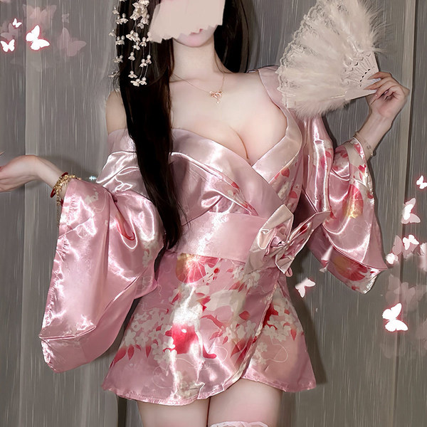 Sexy deep v anime-inspired japanese kimono lingerie set featuring kawaii pure-yu design, perfect for sleepwear or costume out...