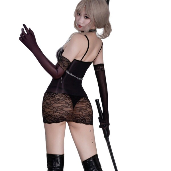 Sexy horse oil shine bustier top & lace bodycon stockings set - ultra-thin sheer lingerie outfit