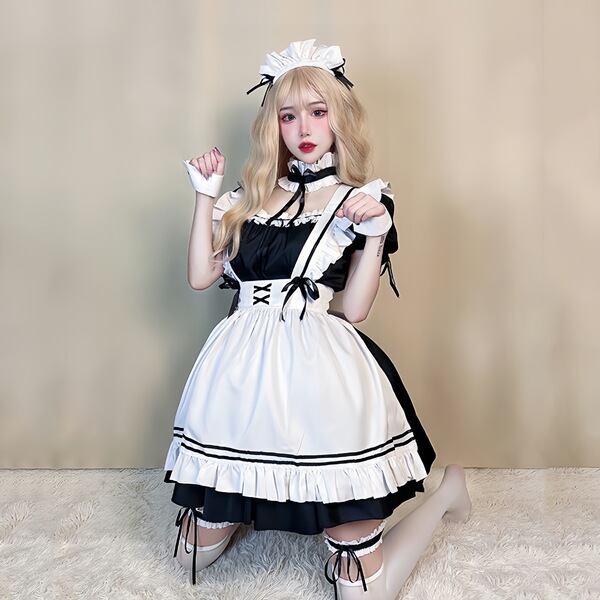 Sexy japanese maid costume cosplay dress - lolita style plus size anime outfit for women featuring black and white maid attir...