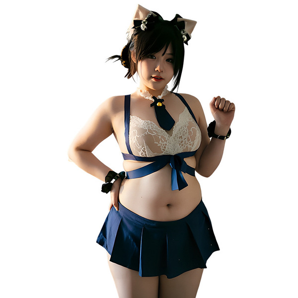 Sexy jk uniform set featuring lace bralette and pleated skirt, perfect for seductive sleepwear or couples date night outfits.