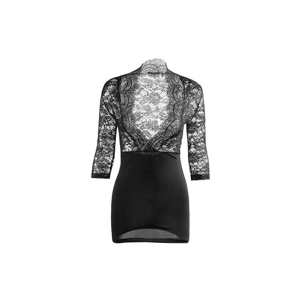 Black lace bodysuit with sheer floral pattern and tight-fit skirt, perfect for seductive sleepwear or intimate outfits.