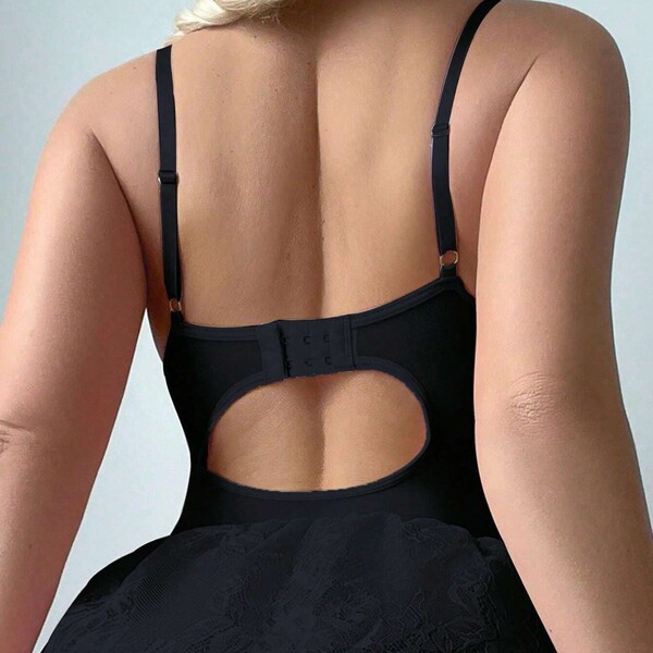 Sexy lace bodysuit for women featuring elegant shapewear tank top design with floral trim and backless cutout detail.
