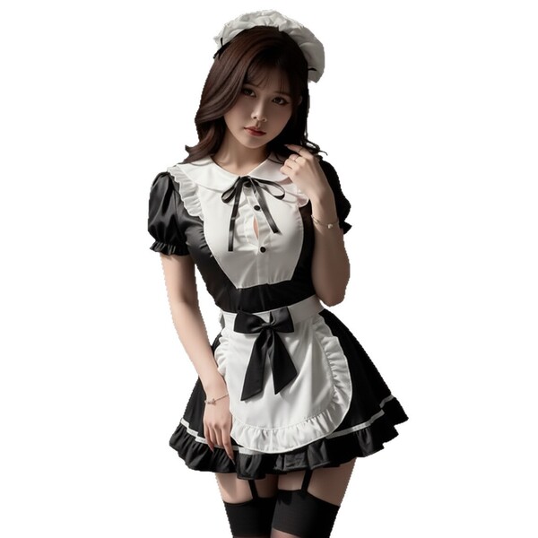 Sexy maid costume set - cute & alluring lingerie uniform with apron, playful pure-yet-sensual outfit for adults