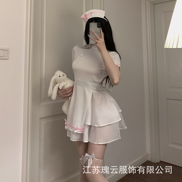 Sexy nurse costume set - lace-up hollow-out role play sleep dress for cosplay & adult fun