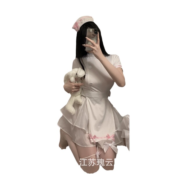 Sexy nurse costume set - lace-up hollow-out role play sleep dress for cosplay & adult fun