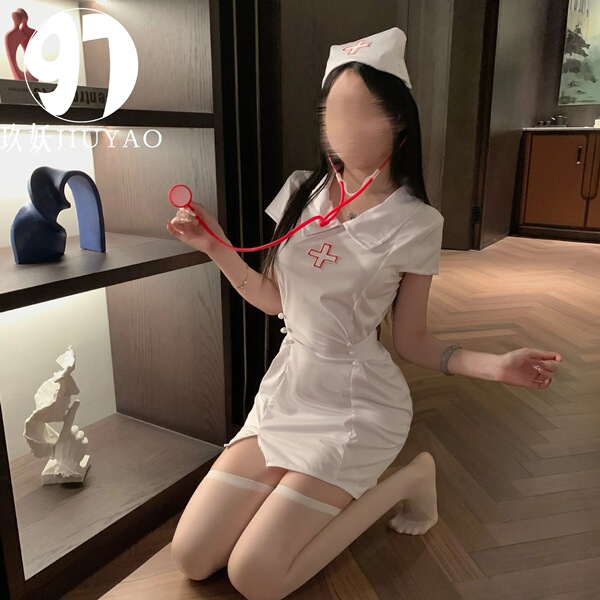 Sexy nurse costume outfit - smooth solid-color slit dress uniform for role play & cosplay
