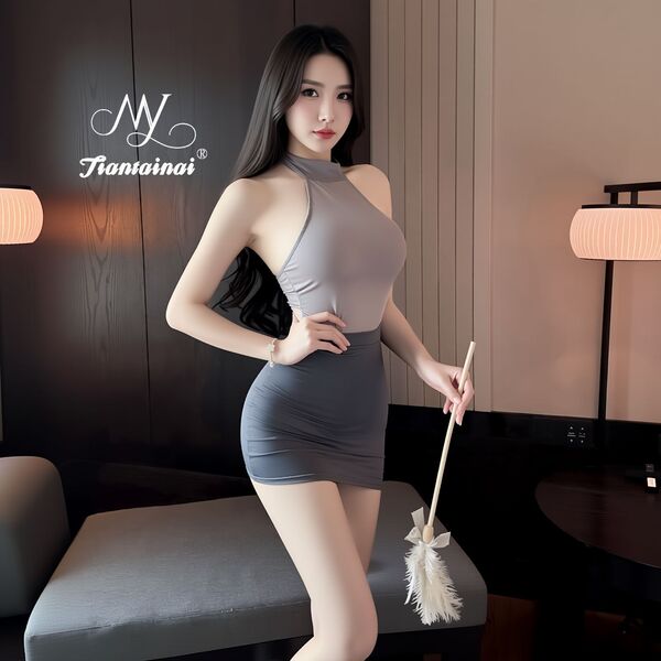 Sexy secretary outfit set - sheer temptation bodysuit & skirt lingerie costume for adults, featuring a stylish halter top and...