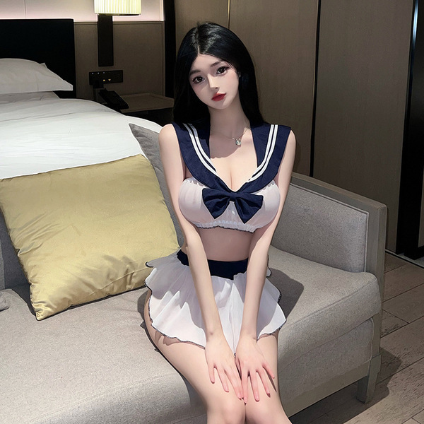 Sexy student uniform lingerie set featuring a sailor-style top with a bow detail, perfect for bedroom passion outfits, cospla...