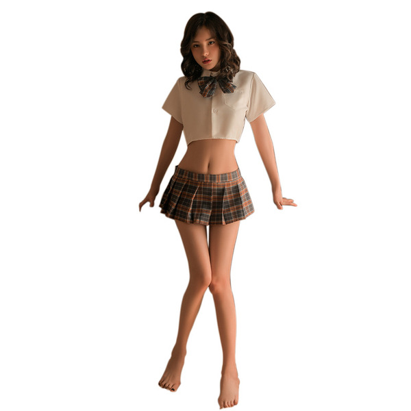 Sexy student uniform lingerie set featuring a hot jk style with a pleated mini skirt, no-remove design for role play outfits.