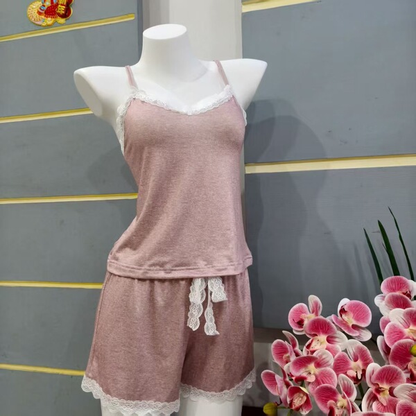Sexy summer sleepwear set for women – sleeveless lace tank & matching shorts pajama set, trendy lounge & intimate wear
