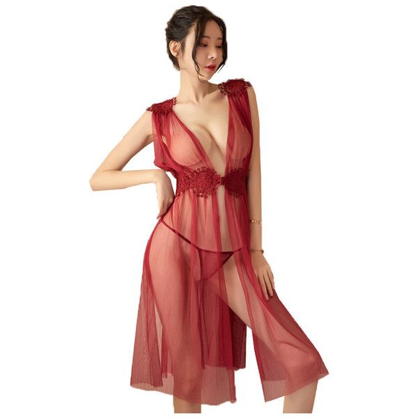 Sheer lace sexy lingerie set featuring transparent seductive sleepwear with delicate floral accents, perfect for women seekin...