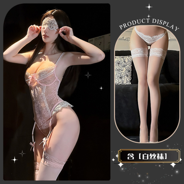 Chaomu Lace Sensual Bodysuit - Elegant Sheer Bust Allure Lingerie for Women - Little Momiji's radiant beauty + white stockings