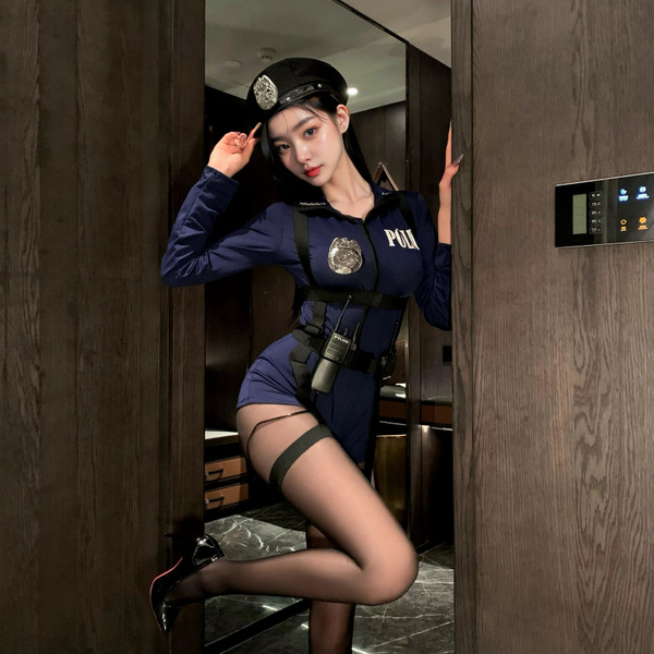 OL Teacher JK Cat Costume Set - Sexy Maid & Cheongsam Lingerie Outfit for Cosplay & Role Play - Five-piece set: top, skirt, walkie-talkie, belt, badge