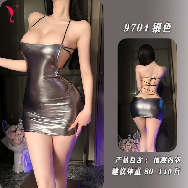 Sexy Nightclub Bodysuit - Slim-Fit Backless Bandage Dress with Low-Cut Neckline & Tied Straps - silver