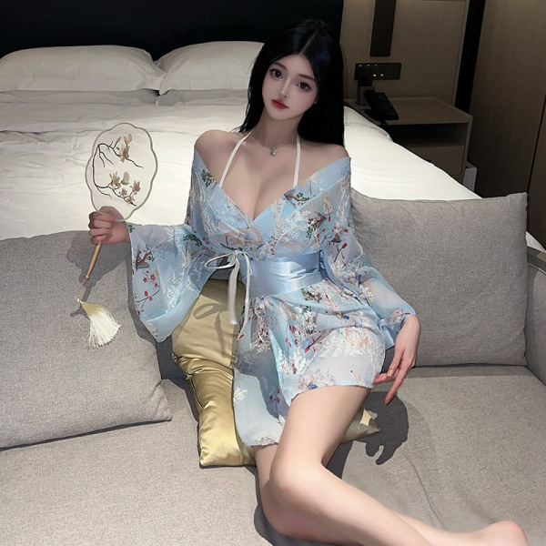 Seductive Maid Costume Lingerie Set - Modest Yet Alluring Temptation Sleepwear for Women - Sky blue suit [socks not included]