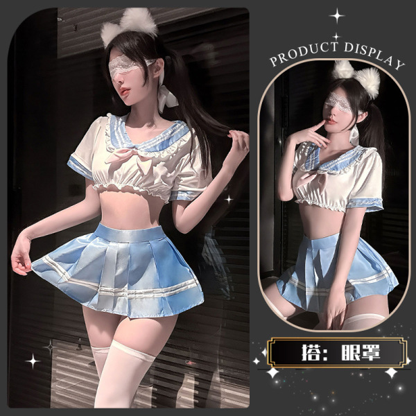 Chao Mu Pure Sailor-Style Lingerie Set - Flirty Pleated Skirt with JK-Inspired Sensual Design - Soap cotton pleats + eye mask