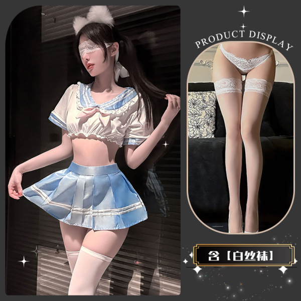 Jin Xiao Pure Sailor-Style Lingerie Set – Flirty Pleated Skirt with Kawaii JK Aesthetic, Sensual & Playful - Soap cotton pleats + white stockings